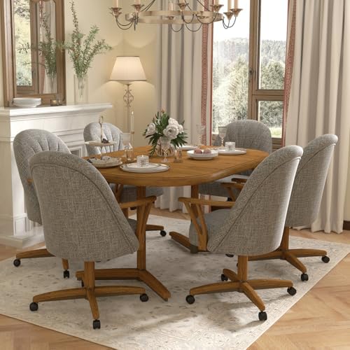 Chromcraft Bailey Swivel-Tilt Caster Dining Chair - Chestnut - Marble - 6pc