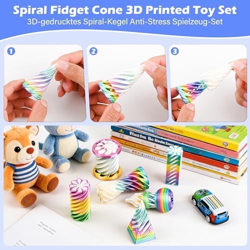 6 Pack 3D Printed Spiral Cone Fidget Toys Candy Gradient Desk Set