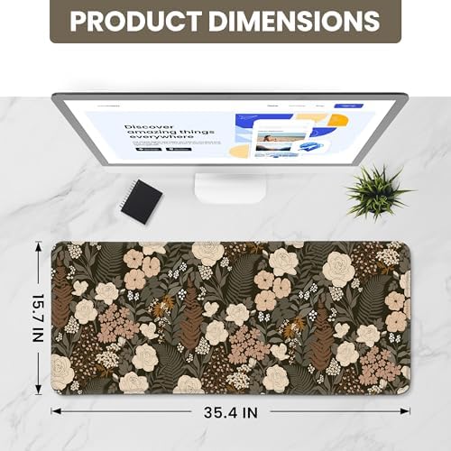 Aesthetic Desk Mat, Cute Wild Rose Desk Pad Protector for Work & Decor, 35.4" x 15.7", Pretty Non-Slip Extended Mouse Pad for Office or Home