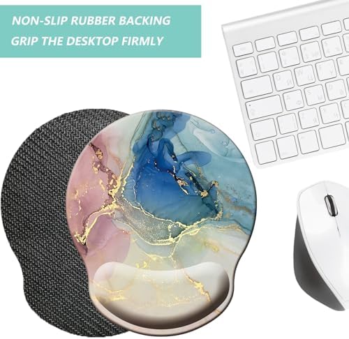 Mouse Pad with Wrist Support, Ergonomic Mouse Pad with Memory Foam Wrist Rest Cushion, Non-Slip Rubber Base Gaming Mice Pad for Home Office Computer Laptop, Colorful Marble