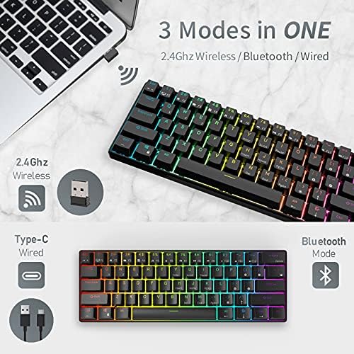 RK ROYAL KLUDGE RK61 Wireless Mechanical Keyboard, 60% Percent RGB, Black