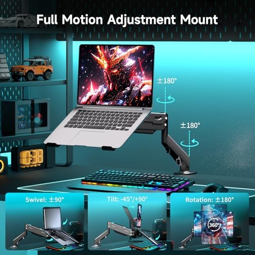 Pholiten 2 in 1 Laptop Desk Mount with Gas Spring Arm