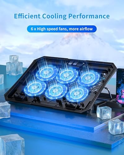 AICHESON Laptop Cooling Pad for 12-15.6 Inch, 6 Cooler Fans, Blue Lights