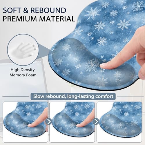Snowflakes Ergonomic Memory Foam Wrist Rest Set for Keyboard and Mouse,Winter Christmas Supportive Mouse Pad with Non Slip Base for Office Work and Gaming