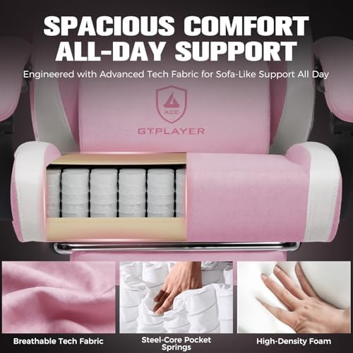 GTPLAYER Gaming Chair, Ergonomic Computer Chair with Footrest and Lumbar Support, High Back Recliner Chair 350lbs, Height Adjustable for Home Office, Pink