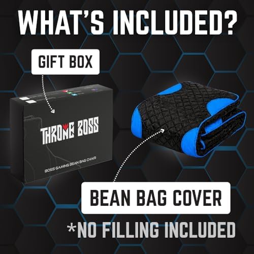 Gaming Bean Bag Chair Cover for Adults, High Back, Large Pockets, Blue