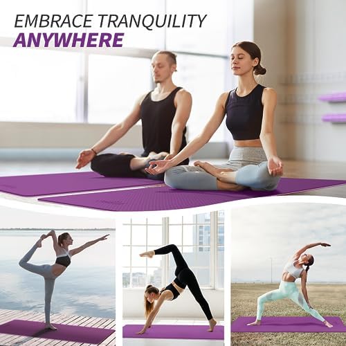 CAMBIVO Yoga Mat for Women Men Kids, 1/3 & 1/4 & 2/5 Inch Extra Thick Yoga Mat Non Slip, 72" x 24" TPE Yoga Mats, Workout Mat with Carrying Strap for Yoga, Pilates and Floor Exercises