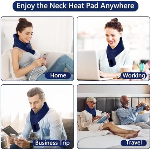 JOBYNA Heating Pad for Neck, Hands-Free Electric Heated Neck Wrap for Pain Relief, 29"×8'' Neck Heat Pad with 8.53ft Power Cord, Auto Shut Off,Size/Temperature/Time Adjustable（Navy）