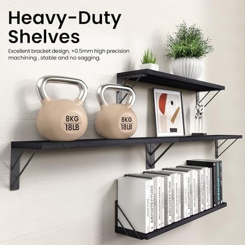 BAYKA 22.4 Inch Long Wall Mounted Floating Shelves (Black, Set of 4, 22.4")