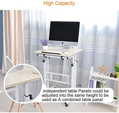 soges Mobile Standing DeskAdjustable Height, Roling Sit-Stand Desk, Maple