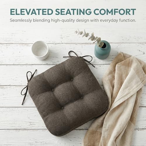 baibu 2-Layer Dining Chair Cushions, 2 Pack, 16.5 x 16.5 x 3.5 in, Brown