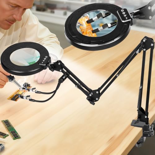 12X Magnifying Glass with Light and Stand, Soldering Helping Hands