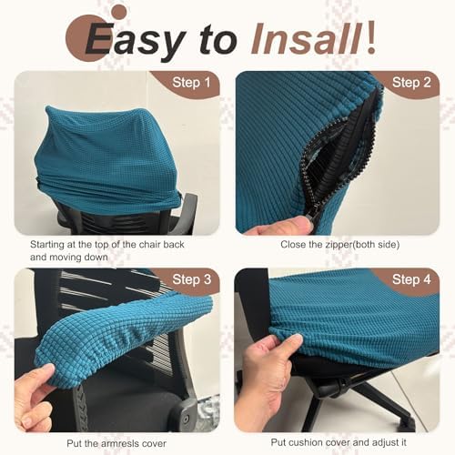 PATIKIL 1 Set Office Chair Cover, Desk Chair Cover Stretchable Universal Computer Seat Slipcover Large with Armrest Covers Zipper for Rolling Office Chairs Home Desk Seat, Red