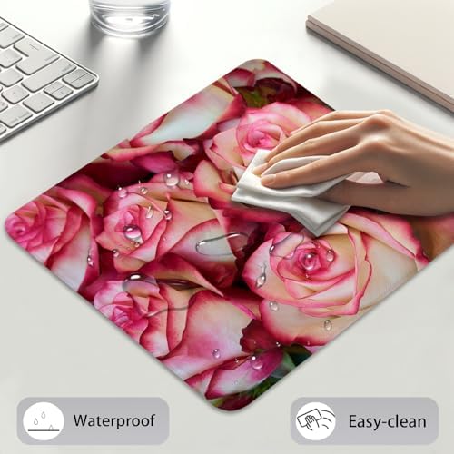 Vintage Romantic Rose Flower Mouse Pad, Elegant Pink White Floral Desk Mat