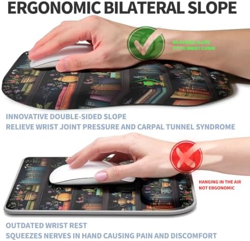 Ergonomic Raised Mouse Pad Wrist Support with Bilateral Slope Memory Foam Mousepad for Wrist Rest and Carpal Tunnel Pain Relief 11.8x7.9〃Bookshelf