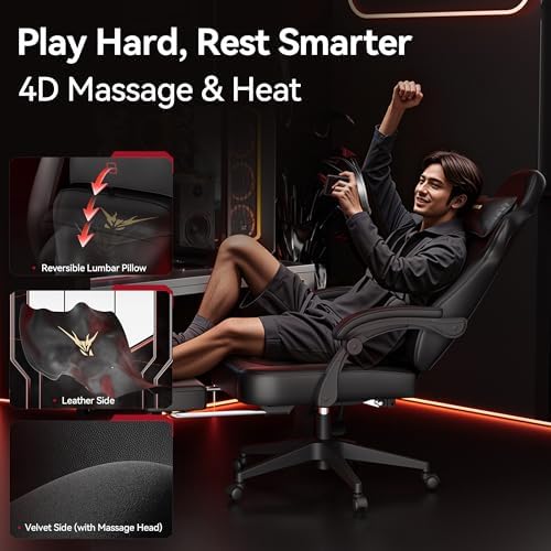 Gaming Chair for Adults with Footrest & Shiatsu Massage Lumbar