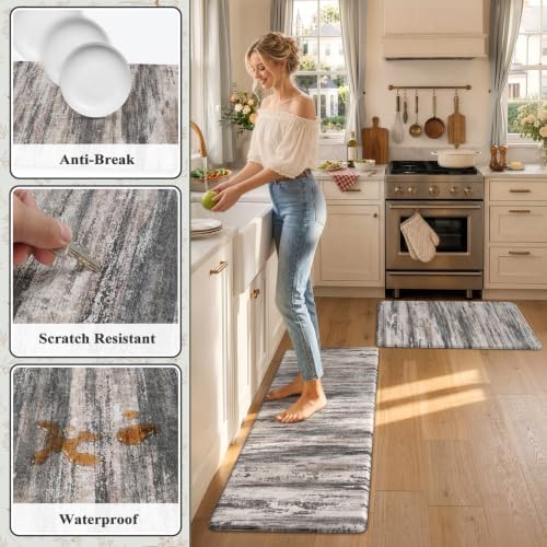 KIMODE Anti Fatigue Kitchen Mats for Floor,Farmhouse Abstract Kitchen Rugs