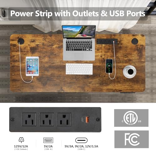 farexon Electric Standing Desk 71 x 28in with Outlets,Rolling Stand up Desk with Oversized Mouse Pad, Wheels,3 USB Ports & 3 Power Outlets,4 Preset Heights Easy to Set for Home Office(Brown)