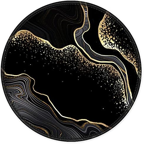 ITNRSIIET Round Mouse Pad with Stitched Edge Premium-Textured Waterproof Non-Slip Rubber Base Desktop Protection Mat Diameter 8.7 inches, Black Gold Marbling