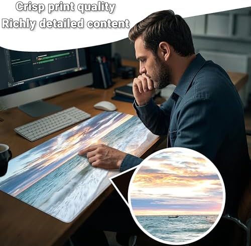Mouse Pad with Sea View – Sunrise Scenery Desk Pad – Portable Computer Mousepad – Gaming, Office, Waterproof, Non-Slip, Stitched Edges 31.5 x 11.8inches x 3mm