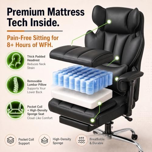 Furmax Big and Tall Office Chair, High Back Gaming Chair with Footrest for Heavy People, 400LBS Ergonomic Comfy Office Chair with Adjustable Armrests for Home Office (Black)