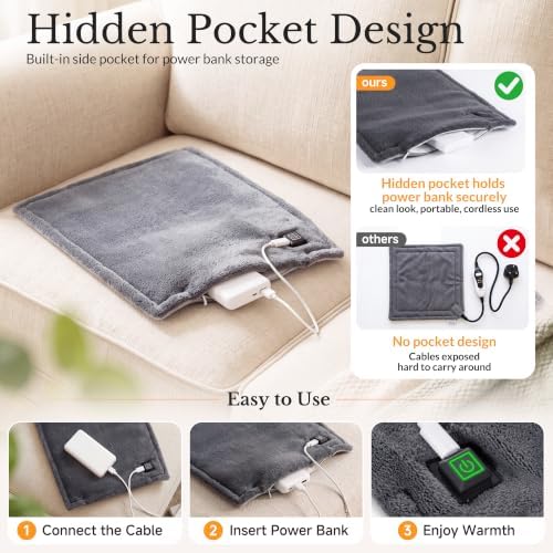 USB Mini Heating Pad for Travel with 3 Heat Settings & Auto Off