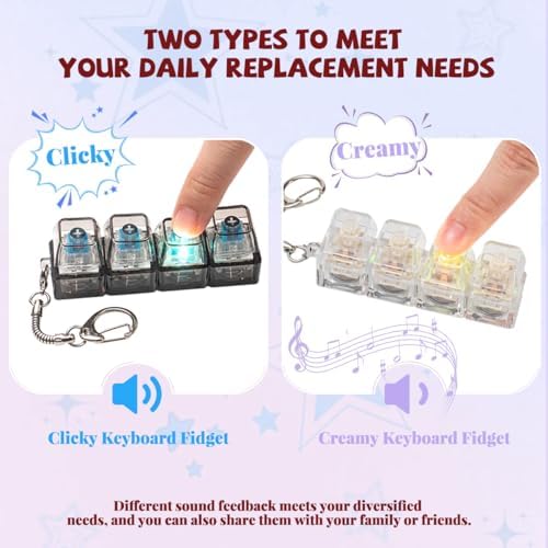 2 Pcs LED Keyboard Fidget Toy, Clicky & Creamy Fidget Clicker Keychain