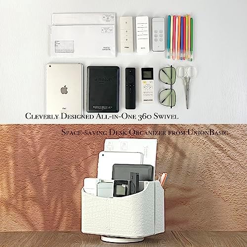 UnionBasic Rotating Desk Organizer, 360 Desk Spinning Caddy, Desktop TV Guide/Mail/Media/Remote Controller Holder Organizer, Crocodile White