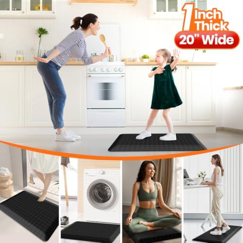1" Thick Kitchen Mats for Floor, Water Resistant Floor Rug,Black/32" x 20"