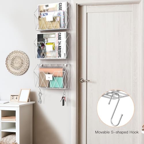 YBING Wall File Organizer 6 Pack Mesh Wire Hanging File Holder, White