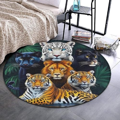 Fashion Round Area Rug Large Non Slip Carpet Unisex Home Decor Mat Jungle Animals Lion Tiger Leopard Print