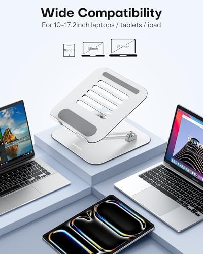 OMOTON Laptop Stand, Adjustable Metal Foldable Riser 10-17.2", Silver
