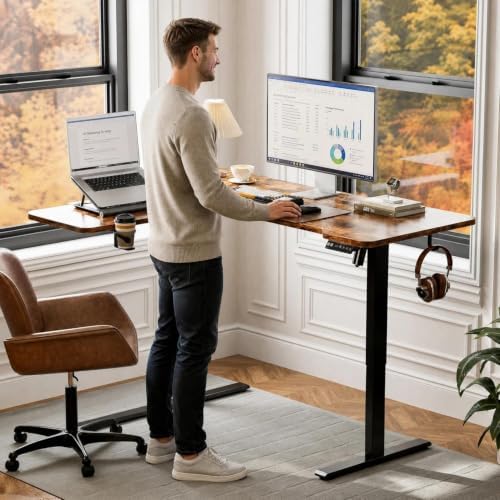 Acrolix L Shaped Electric Standing Desk,59x40 Reversible,Rustic Brown