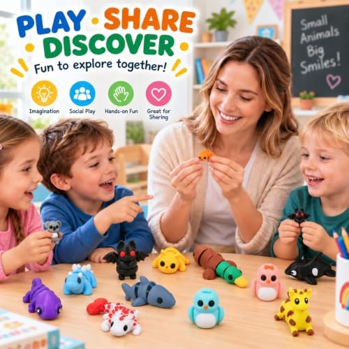 MONJITA 35 pcs Mini 3D Printed Animal Figurines, Flexible Articulated Fidget Toys, Cute Desk Decor, Party Favors, Goodie Bag Stuffers, Gifts for Kids Students Carnival Prizes Rewards (35pcs)