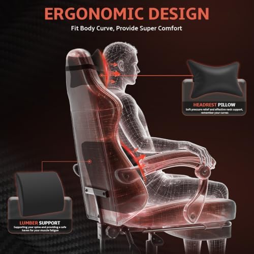Office Computer Gaming Chair for Adults with Footrest, BlackRed