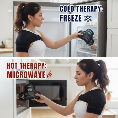 Shoulder Brace with Ice Pack Hot Cold Therapy, Shoulder Compression Sleeve, Shoulders Immobilizer Support for Rotator Cuff Relief Brace for Men Women (Hot & Cold Gel Pack Included)