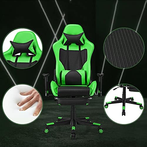 Reclining Gaming Chair, Racing Office Computer Chair with Footrest (D 28.5" x 28.5" x 50.5")
