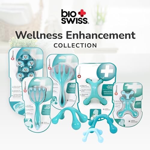 BioSwiss Handheld Full Body Massager, 4-Leg Pressure Point Massage Tool for Back, Neck, and Shoulder, Portable Manual Massager