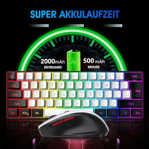 Snpurdiri 2.4G 60% Wireless Gaming Keyboard and Mouse Combo, Black-White