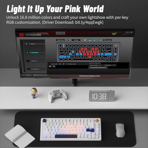 Hexgears 75% Wireless Mechanical Keyboard with Knob, Hot Swappable Creamy Keyboard with Wrist Rest, Pre-lubed Linear Switches, 2.4GHz/Type-C/BT5.0, RGB Backlit Gaming Keyboards for Win/Mac (White)