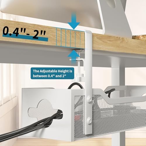 Under Desk Cable Management Tray 3 Pack, Cable Management Under Desk No Drill, Cable Organizer with Clamp for Wire Management, Cord Organizer for Office, Home - No Damage to Table (White)