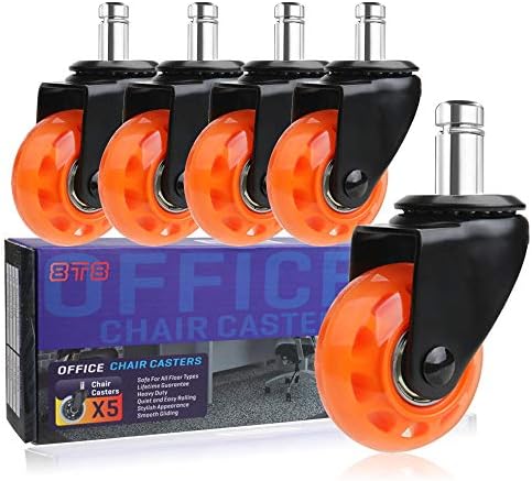 8T8 Upgrade Chair Caster Wheels 2'', Smooth and Quiet Rolling, Heavy Duty Replacement Office Computer Desk Chair Casters, Safe for Hardwood Tile Carpet Floors,No Chair Mat Needed(Orange, Set of 5)