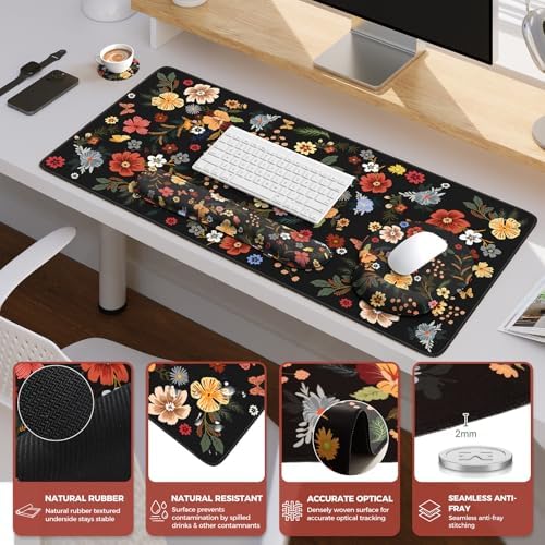 iCasso Desk Cover Mat, 4in1 Floral Large Mouse Pad with Wrist Rest