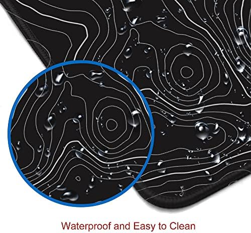 Gaming Mouse Pad, Large Topographic Mouse Pads for Desk, Non-Slip Rubber Base Mousepad, Keyboard Mouse Mat, Desk Pad with Stitched Edges, 31.5x11.8inch, Black Geographic Lines