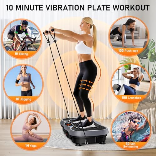 Vibration Plate Exercise Machine, 130 Levels Full Body Workout Vibrating Plate for Lymphatic Drainage Weight Loss, 450 Lbs Capacity Shake Platform with Bluetooth for Women Men