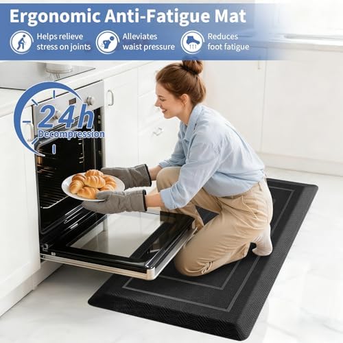 UKISS 9/10"" Extra Thick Cushioned Anti Fatigue Kitchen Mat, Waterproof High Density Foam Standing Desk Mat, Non-Slip Ergonomic Comfort Mat for Kitchen, Office,Workstation Black (Black, 20" X 39")