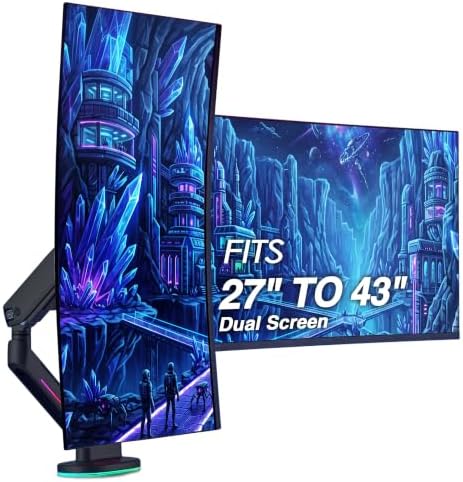AVLT RGB Gaming Dual Monitor Arm Desk Mount for 27-43" Screens - Black