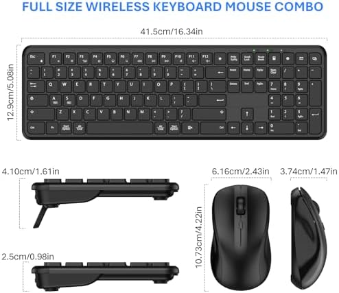 Wireless Keyboard and Mouse Combo, Full-Size Silent Ergonomic Keyboard and Mouse, Sleep Mode, Long Battery Life, 2.4G Lag-Free Cordless Mice Keyboard Set for Computer, Laptop, PC, Mac, Windows (Black)