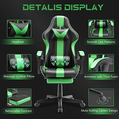Ferghana Gaming Chairs, Ergonomic Racing Style PC Game Computer Chair with Headrest Lumbar Support Adjustable Recliner PU Leather Video Computer Chair(Grass Green)