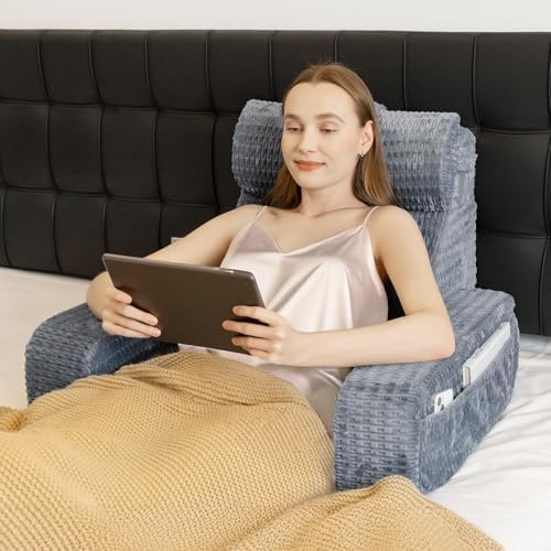 Reading Pillow for Bed Sitting Up with Large Pockets,Modern Style